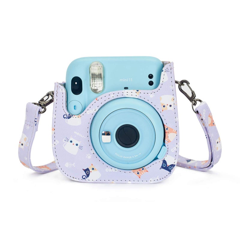 Phetium Instant mini 12 Camera Protective Case Compatible with Instax Mini 12 11,PU Leather Bag with Pocket and Adjustable Shoulder Strap (Purple Cat) - Image 4